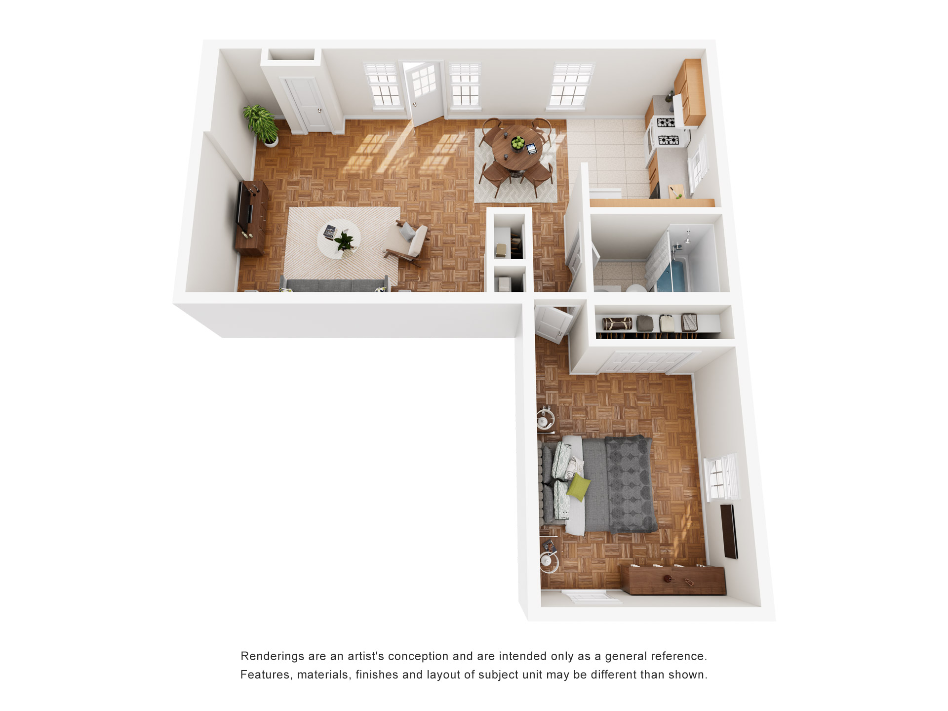 Floor plan for 1 bed, 1 bath, 560 sqft